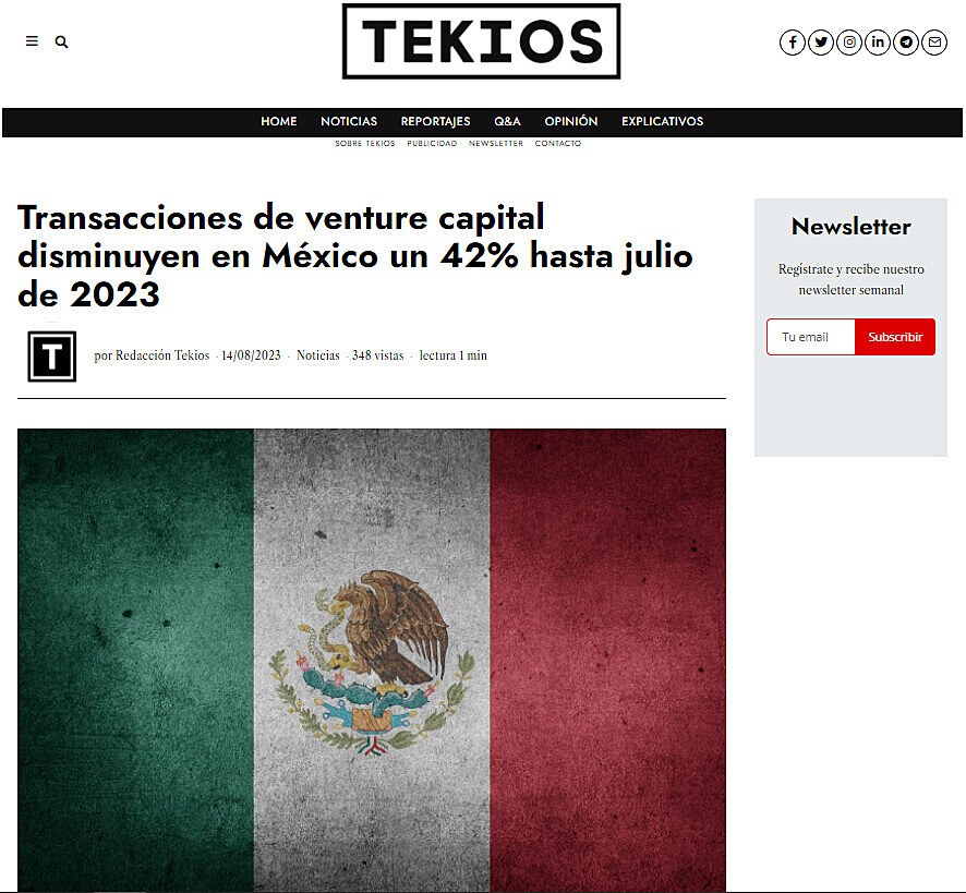 Transacciones de venture capital disminuyen en Mxico un 42% hasta julio de 2023